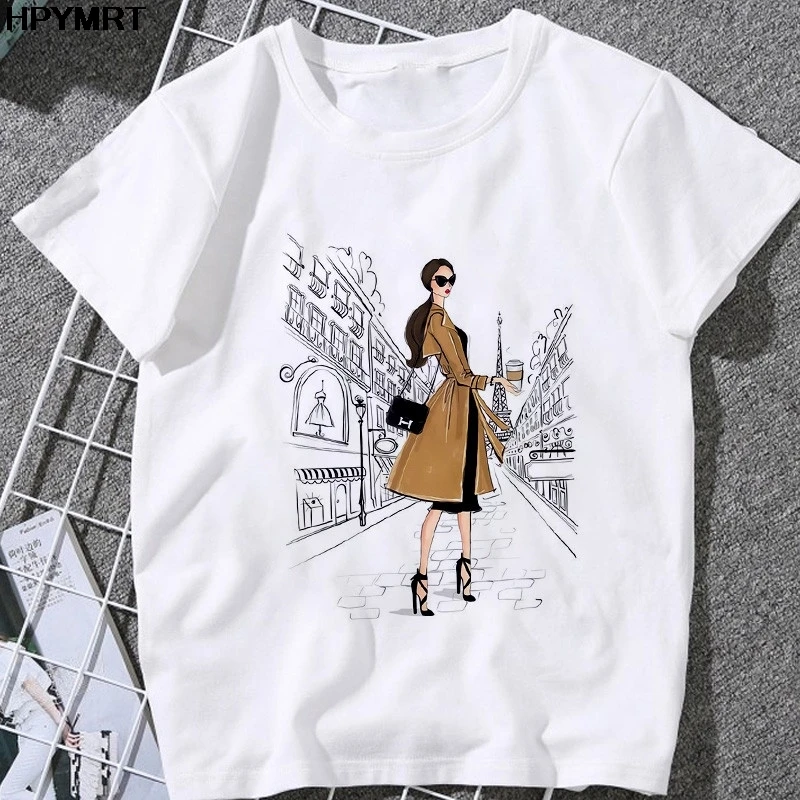 

New Women T-shirt Fashion Street Beauty Print Tshirt Harajuku Leisure Streetwear Female Clothing O-neck T shirt Ladies Tops Tee