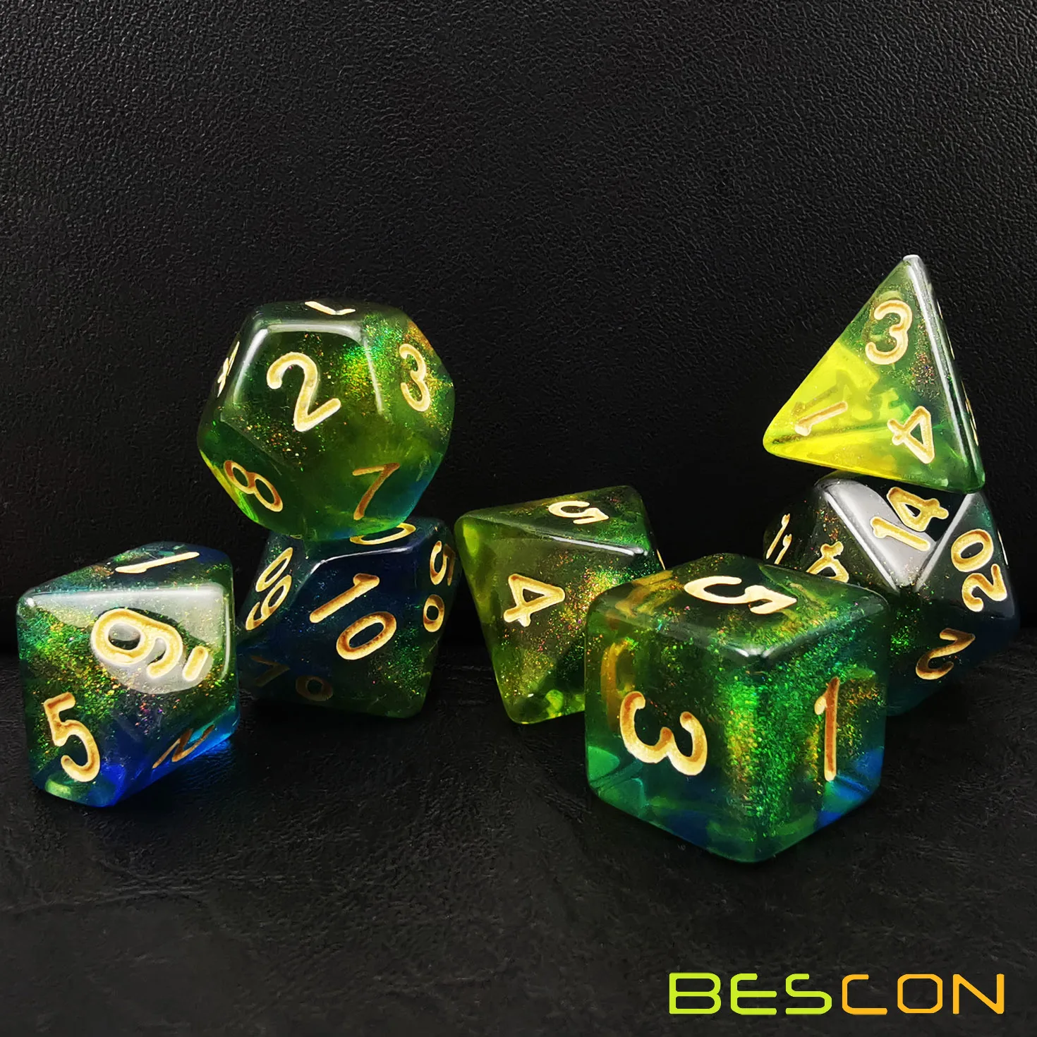 Bescon New Moonstone Dice Azure Stone, Polyhedral Dice Set of 7