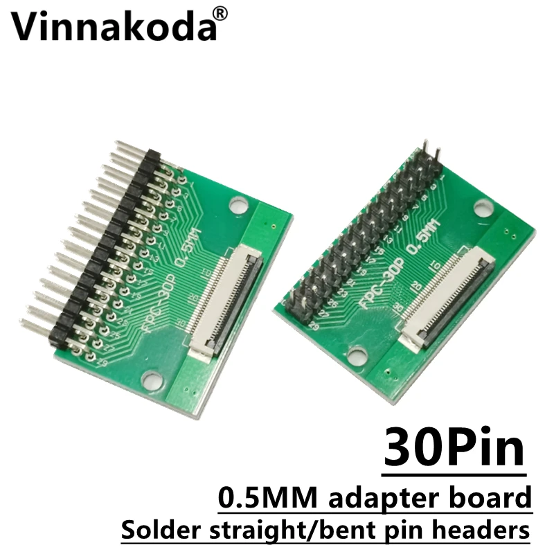 2 Stuks Ffc/Fpc Adapter Board 0.5Mm-30P Naar 2.54Mm Gelaste 0.5Mm-30P Flip-Top Connector Gelaste Rechte En Gebogen Pin Headers