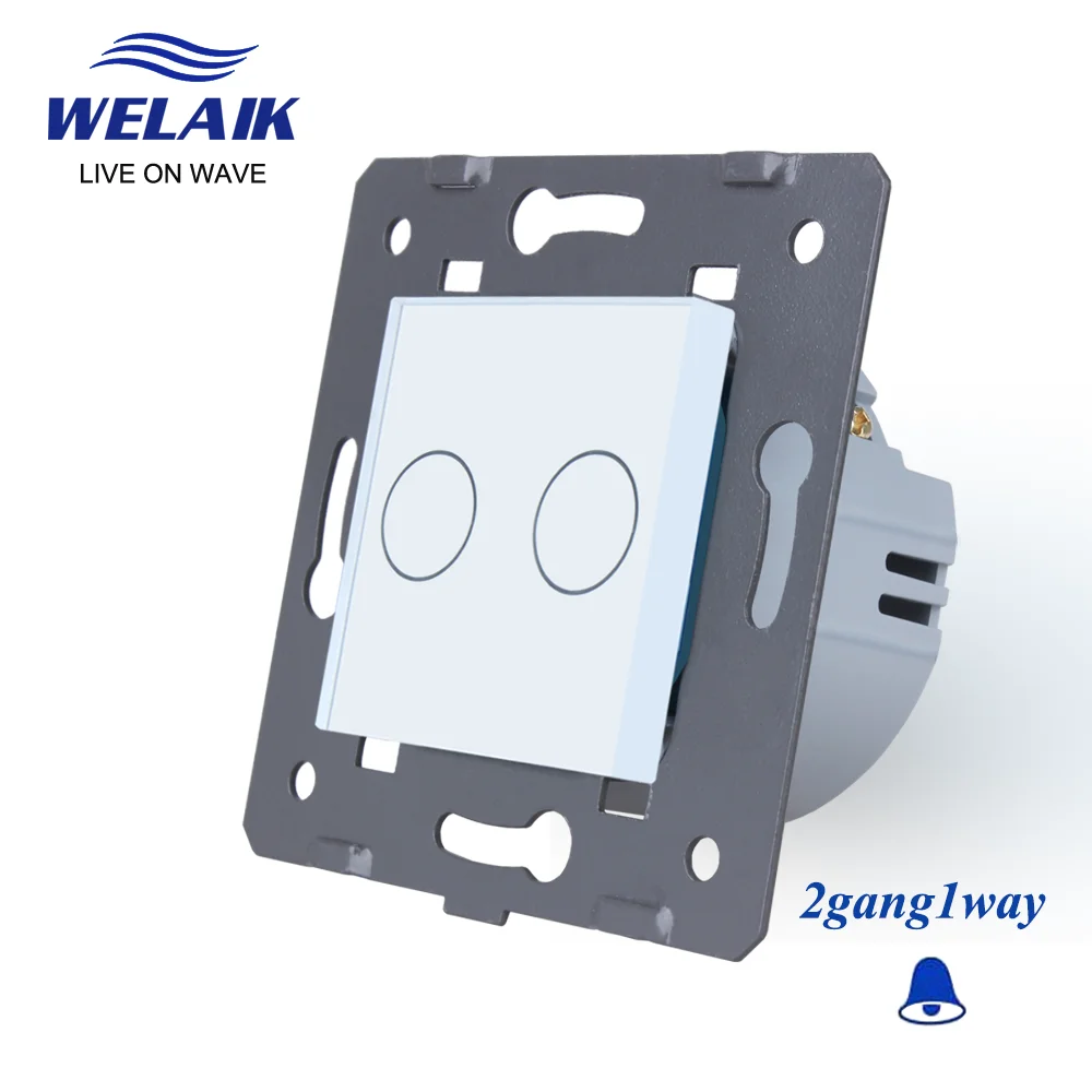 

WELAIK EU 220V Single wire Doorbell Reset Wall Touch Switch-DIY Parts 2gang-1way 220V 45*45mm A921MLW