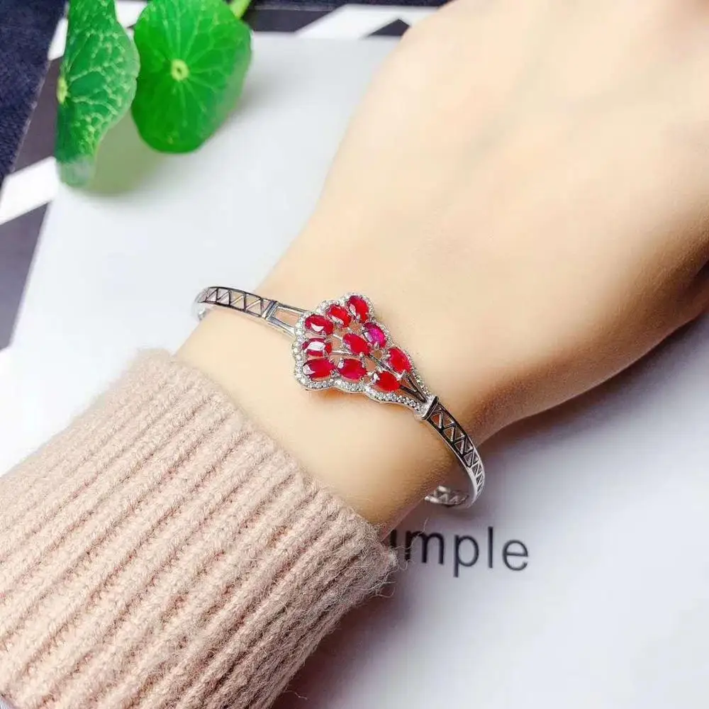 

Wedding Bangle Natural And Real Ruby bangle Bracelet Solid S925 Sterling Silver For Women Color GemFine Jewelry