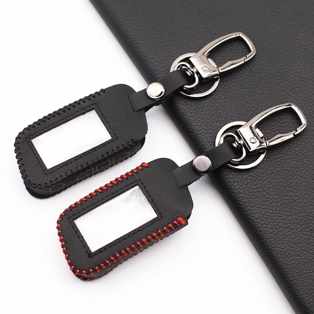 100% Leather Key Case for Starline A39 A96 A93 A36 A63 Russian Two Way Version Remote Control LCD Car Alarm Keychain Fob Cover