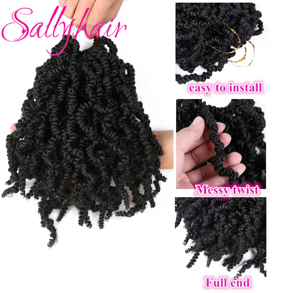 Sallyhair 15 Strands Spring Twist Pre-twisted Synthetic Hair 10 inch Passion Nubian Twist Crochet Hair Ombre Braiding Hair