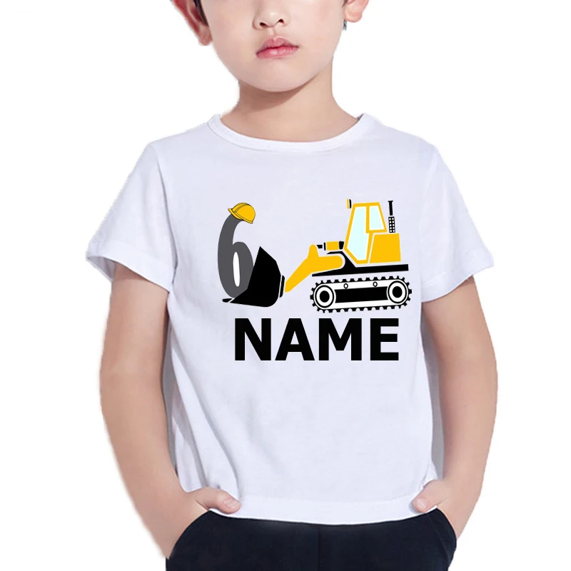 

Boys Happy Birthday Bulldozer Number 1-8 Print T shirt Baby Summer T-shirt Kids Cartoon Bulldozer Birthday Present Cute Clothes