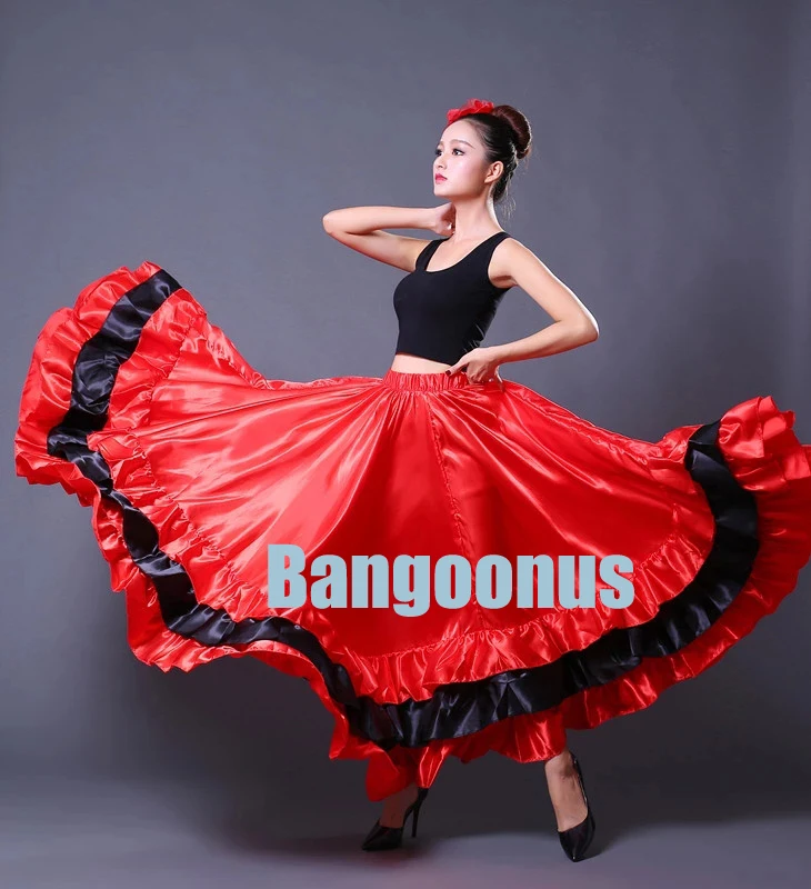 Woman New Spanish Bullfighting Skirt Belly Dance Adult Opening Square Oriental Dance Flamenco Dance Skirt 360 540 720 Degree