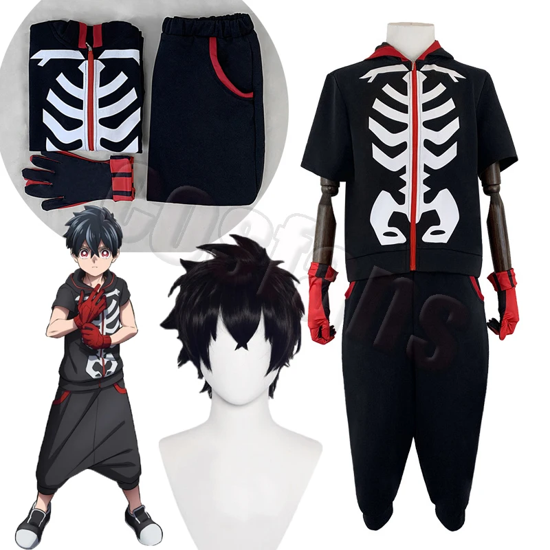 Anime Kemono Jihen Cool Skeleton Kabane Kusaka Cosplay Hoodie Tshirt Harem Pants Casual Outfit Wig Halloween Costume Shoes Boots