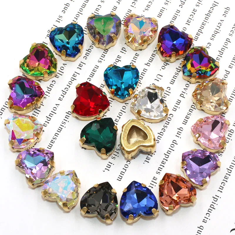 Clothing Accessories 8mm/10mm/12mm/14mm High Quality Glass Crystal Strass Heart Shape Rhinestones Claw Setting Sew On Dress/Bags