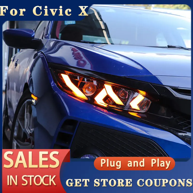 For Honda Civic X Head lights 2016-2020 New Civic LED Head light DRL Animation LED High Beam Low Beam Accessories