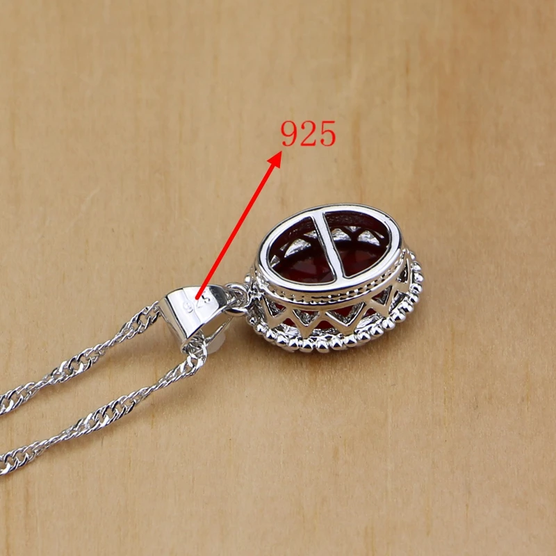 Natural 925 Silver Jewelry Red Birthstone Charm Jewelry Sets Women Earrings/Pendant/Necklace/Ring/Bracelets T055