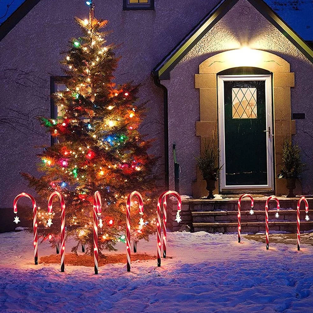 8 pces solar luz de cana de doces de natal t ao ar livre luz de natal à prova dwaterproof água led jardim caminho pátio gramado luzes rua