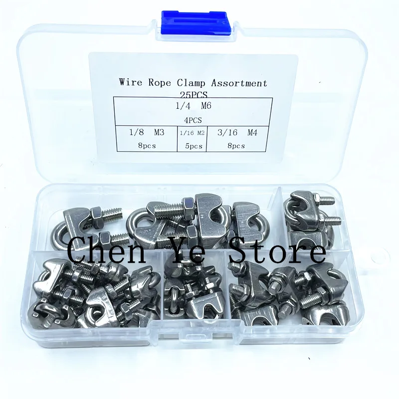 

Free Shipping 25PCS Wire Rope Clip 304 U-type Stainless Steel Wire Rope Grip Cable Clamps Caliper 2mm/3mm/4mm/6mm