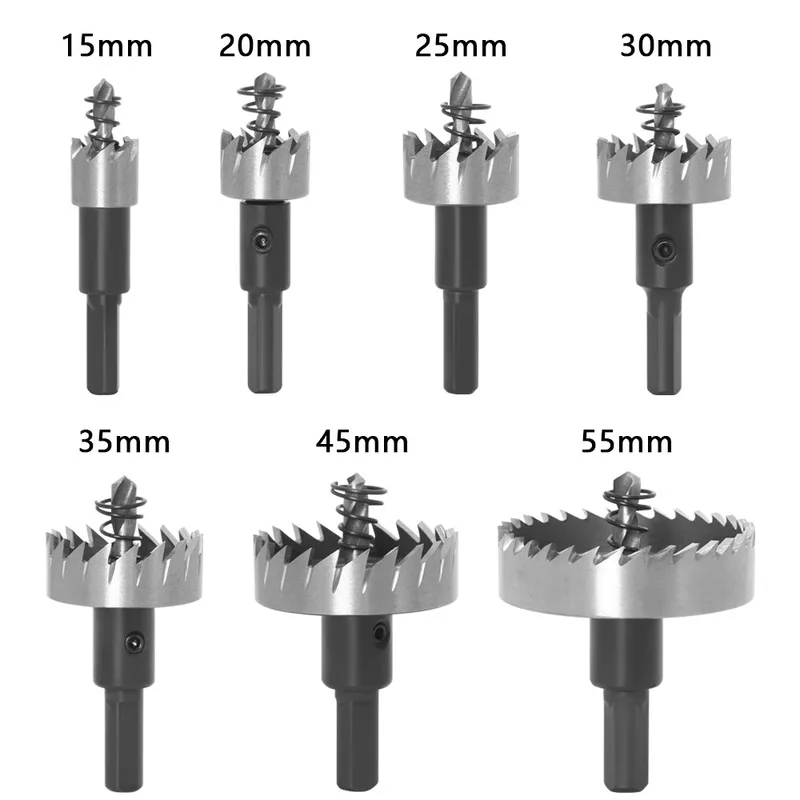 7Pcs 15-55mm Carbide Tip HSS Drill Bit Hole Saw Set Tooth Kit Cutter Tool For Stainless Steel Metal Wood Alloy