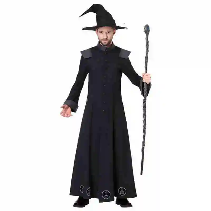 Gewachsen magie kostüm mantel mantel topcoat cosplay pentagramm kostüme capes hut mützen mantel für mann Halloween urlaub