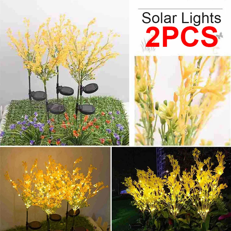 

2Pcs Solar Powered Flowers Lights Waterproof Garden Stake Light Yard Patio Decor