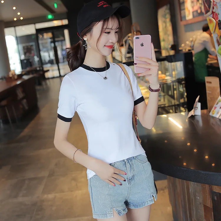 MRMT 2024 Brand New Short-sleeved Women's T-shirt High Collar Temperament T-shirt for Female Thin Splice Tops Tshirt