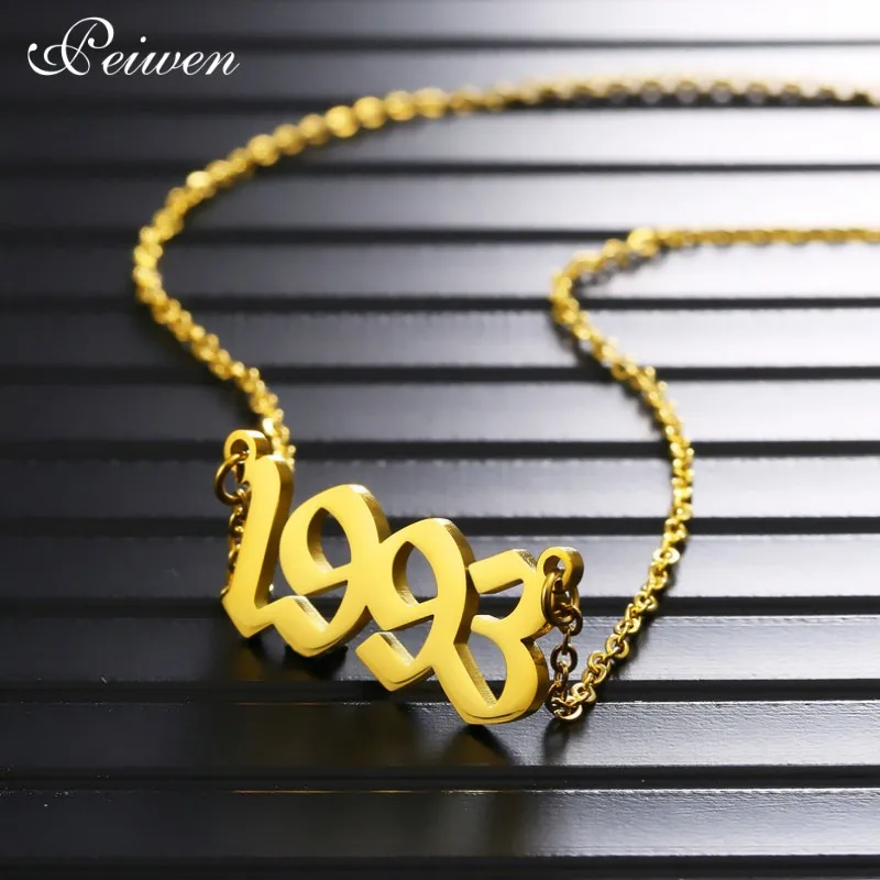 1991-2006 Year Number Pendant Necklace Birthday Gift Stainless Steel Personalized Custom Birth Year Number Choker Necklaces