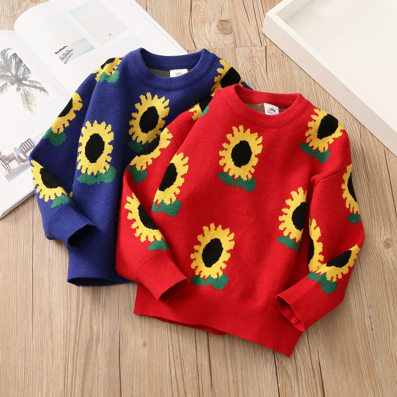 2024 New Autumn Spring Winter Warm 2 3 4 5 6 8 10 Years Baby Children Pullover Flower Print Knitted Thick Sweater For Kids Girls