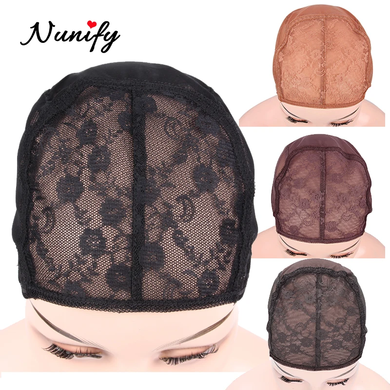 

Nunify 2Pcs/Lot Black Brown Beige Wig Cap For Making Wigs Double Lace Wig Weaving Caps With Adjustable Strap Wig Making Base Net