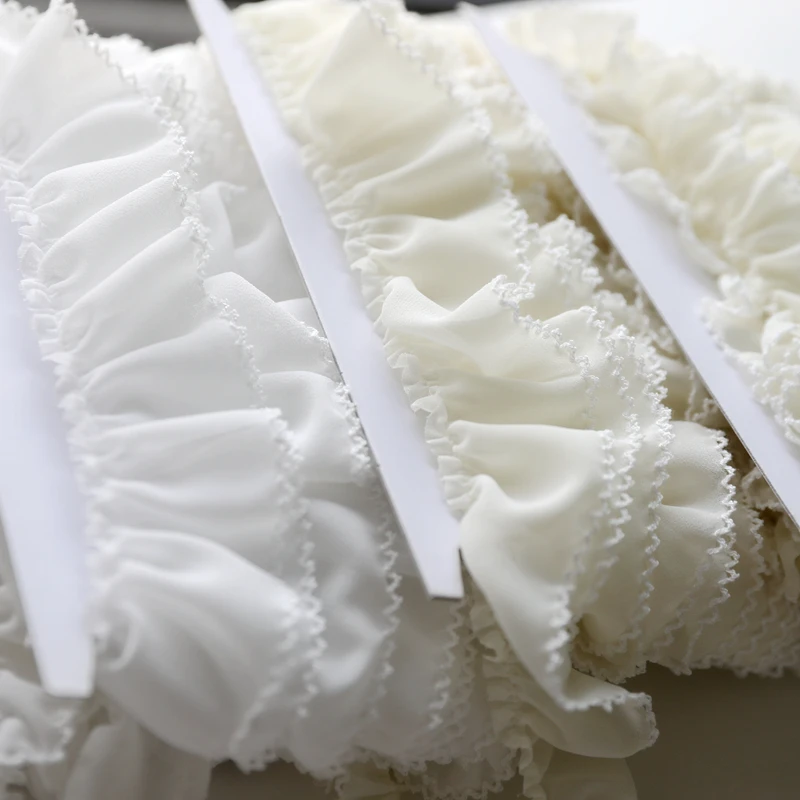 1 Meter 3-5cm Wide Exquisite Ivory White Lace Ribbon Elastic Ruffle Trim Collar Sewing Clothing Skirt Headwear Applique Decor