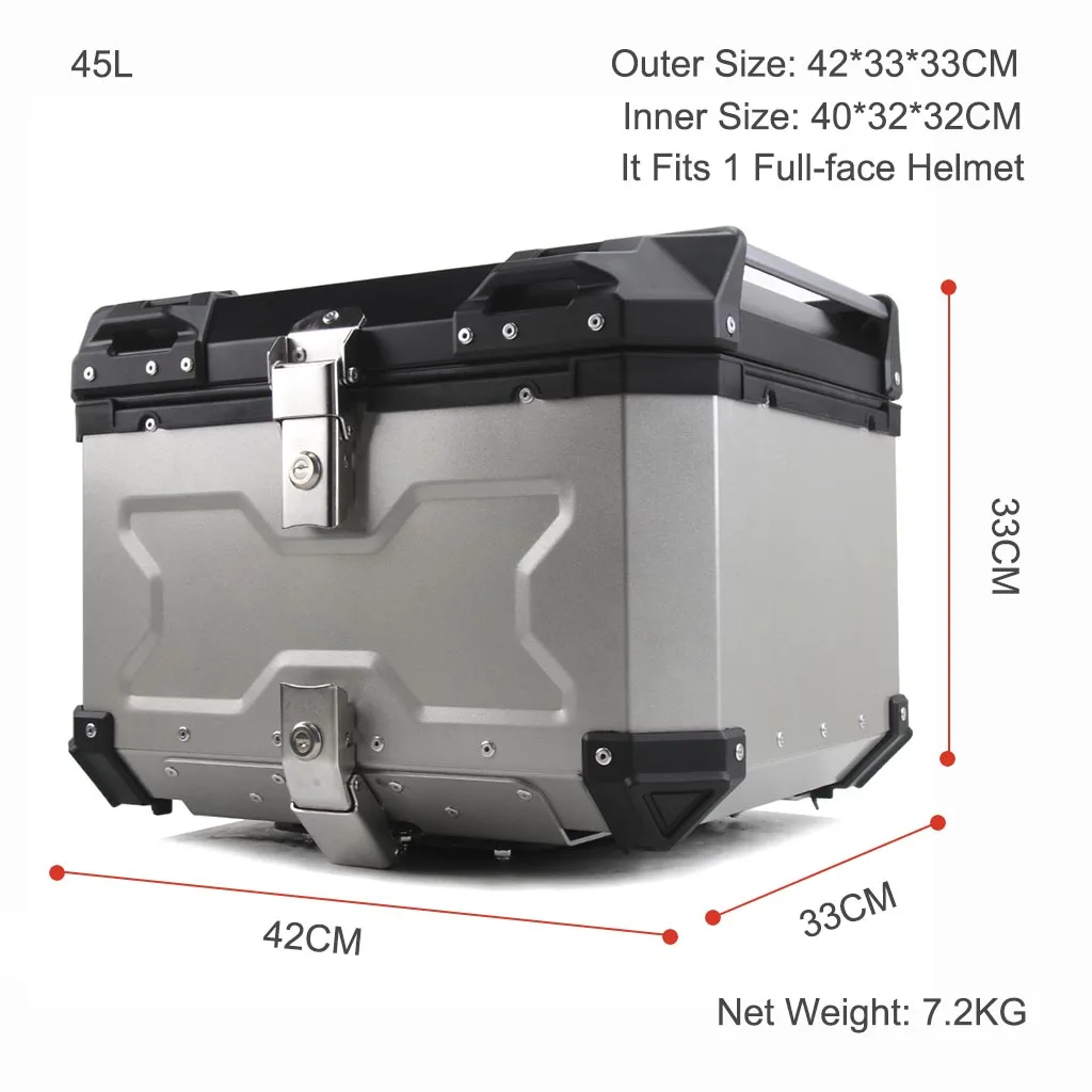 

45L Motorcycle Top Rear Luggage Helmet Box Lock Case Aluminum Storage Tool Trunk Universal for Yamaha Honda BMW KTM Waterproof