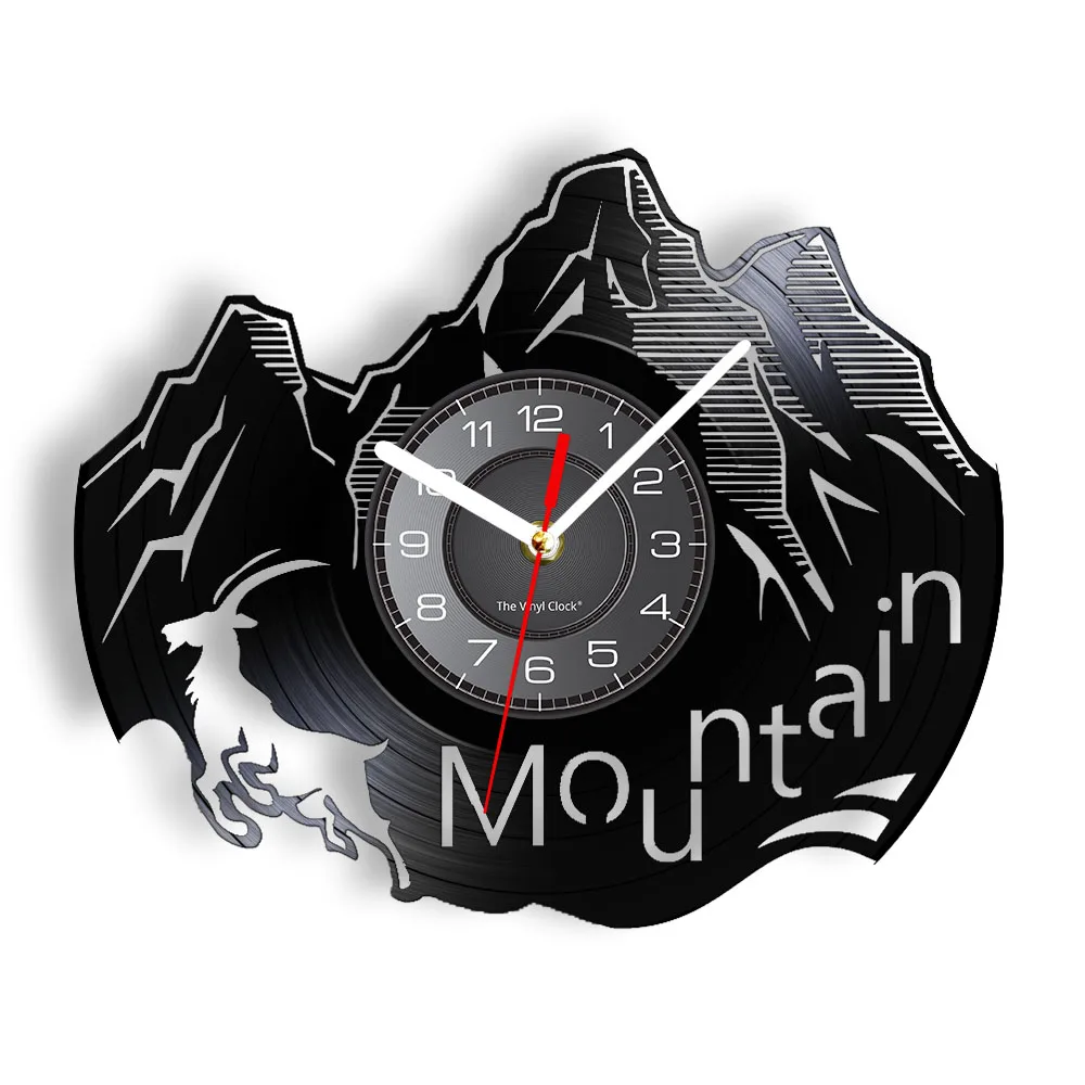 Mountain Range Rest Time Camping Vinyl Record Wall Clock Decor Room Nature Landscape Hiking Inspired Wild Animal Elk Watch