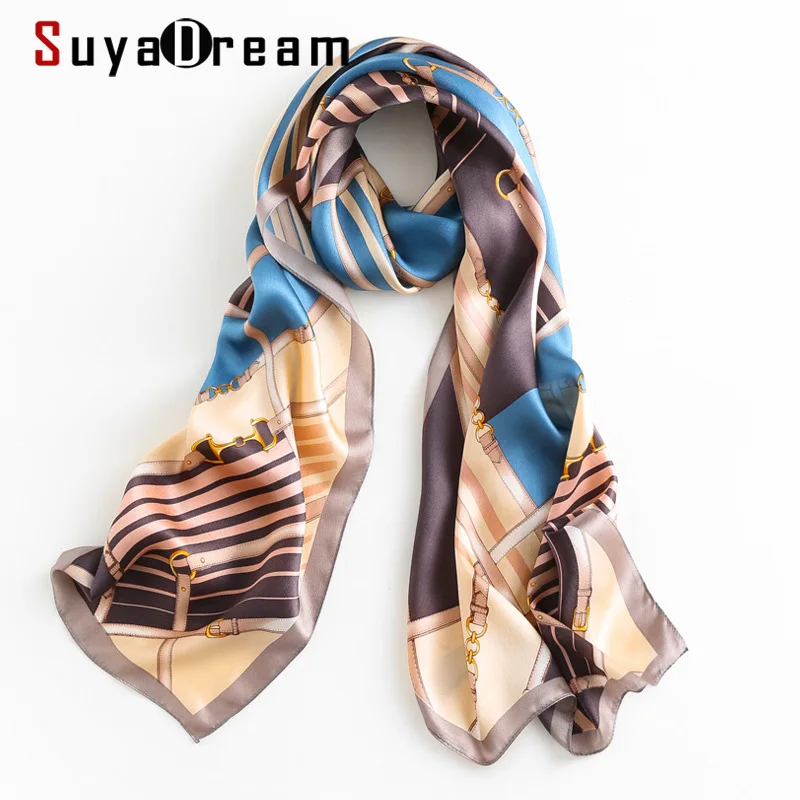 

Suya Dream Woman Silk Long Scarf 100%Real Silk 180cm x 53cm Printed Scarves Chic style Decorate Spring Autumn Shawl