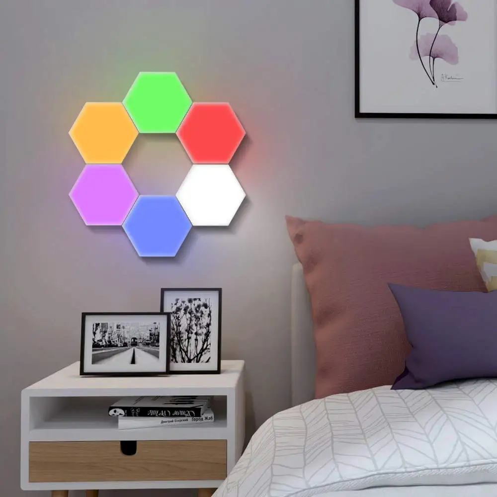 New Hexagon Wall Gaming Night Light for Bedroom Rgb Touch Sensor Indoor Home Desk Lamp Decorative Illuminares