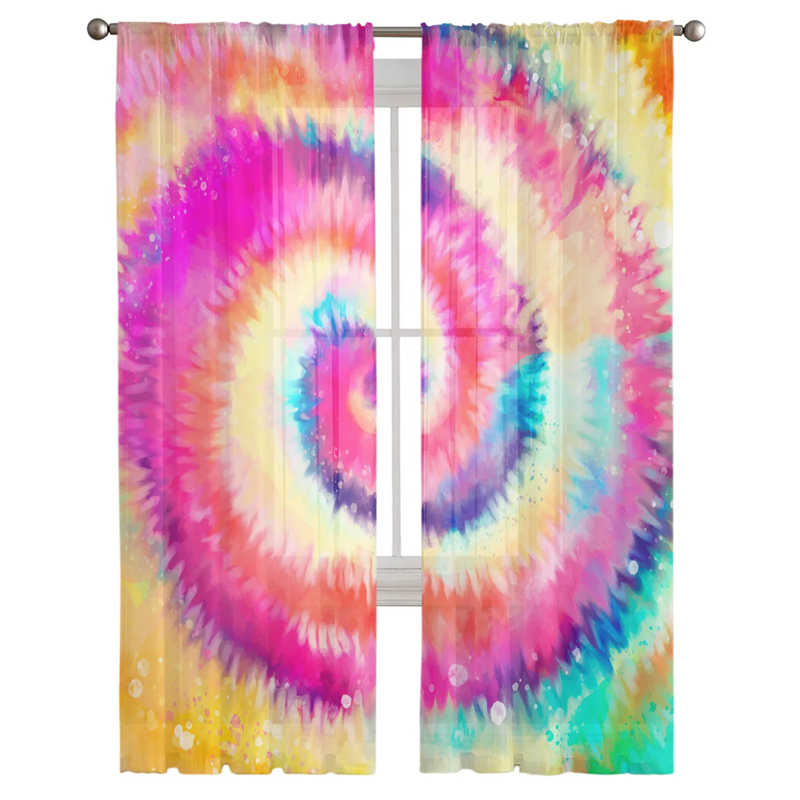 Spiral Tie-Dye Pigment Window Treatment Tulle Modern Sheer Curtains for Kitchen Living Room the Bedroom Curtains Decoration