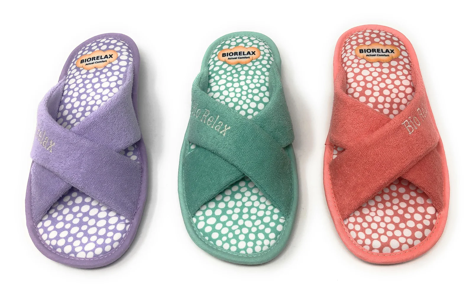 Slippers for home/women/Biorelax/Curl/colors: Lilac/Aguamar/Coral/padded heel/rubber sole