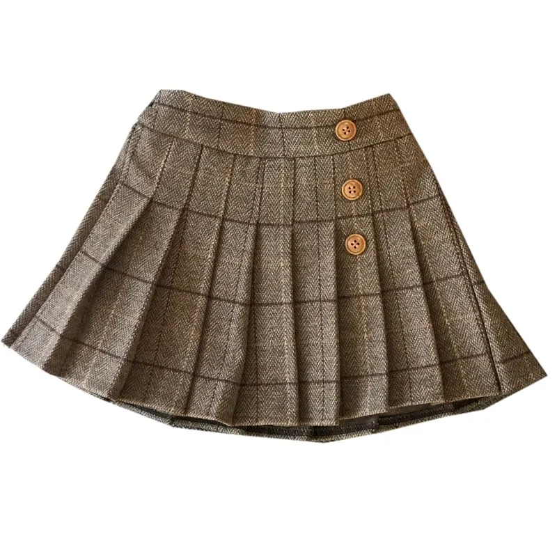 Baby Girls Fashion Plaid Woolen Skirt Elastic Waist Child Pleated autumn Winter for kids mini skirt