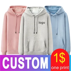 Anpassen mit eigenem Logo Stickerei Hoodie schlichte Unisex Sweatshirt 3D-Druck personal isierte Team Familie Langarm Baumwolle Kleidung