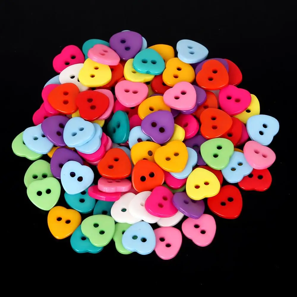 Botões decorativos mistos aleatórios, 50 peças de alta qualidade, 2 furos, 11x10mm, costura, botões de plástico, amor, coração, flatblck, artesanato, scrapbooking