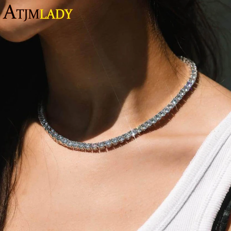 Pink White Iced Out 5A CZ 5mm Tennis Chain Necklace Two Tone Color Women Fashion Choker Bling Cubic Zirconia Hip Hop Jewelry