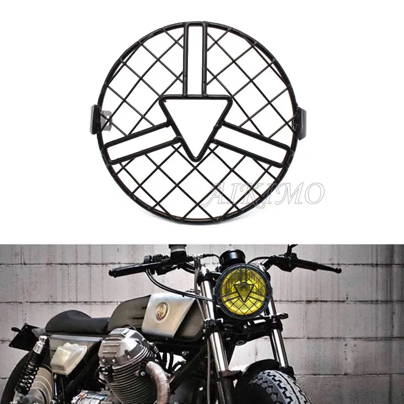 New Headlight Protector Cover Metal Retro Motorcycle HeadLamp Mesh Grille Lampshade Fit For Universal  Harley Triumph Honda