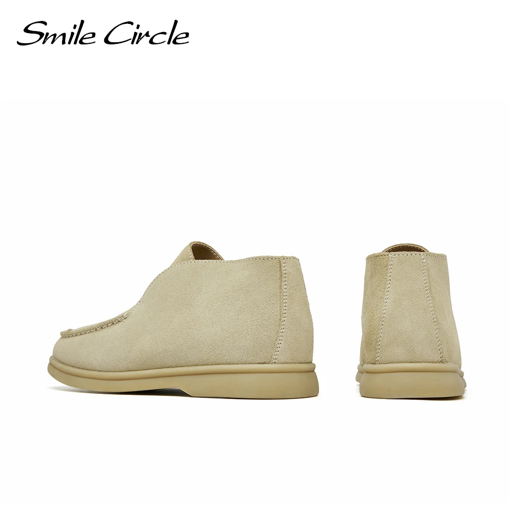 Smile Circle Women Flats Shoes Genuine Suede Leather Casual Shoes Spring 2022 Nude Slip-On Loafers Round Toe Ladies Lazy Shoes