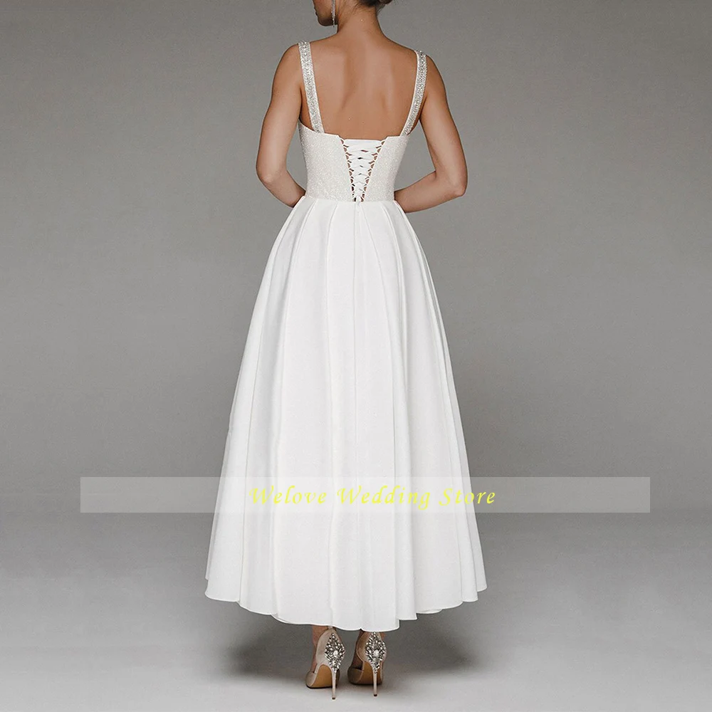 Abito da sposa per feste con corsetto civile una linea spalline stringate abito da sposa semplice bianco senza maniche alla caviglia abiti Novia