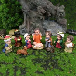 Hot Sale 10pcs Cute Nativity Set Christmas Manger Scene Miniature Kids Nativity Set Resin Crafts Desktop Religious Ornaments