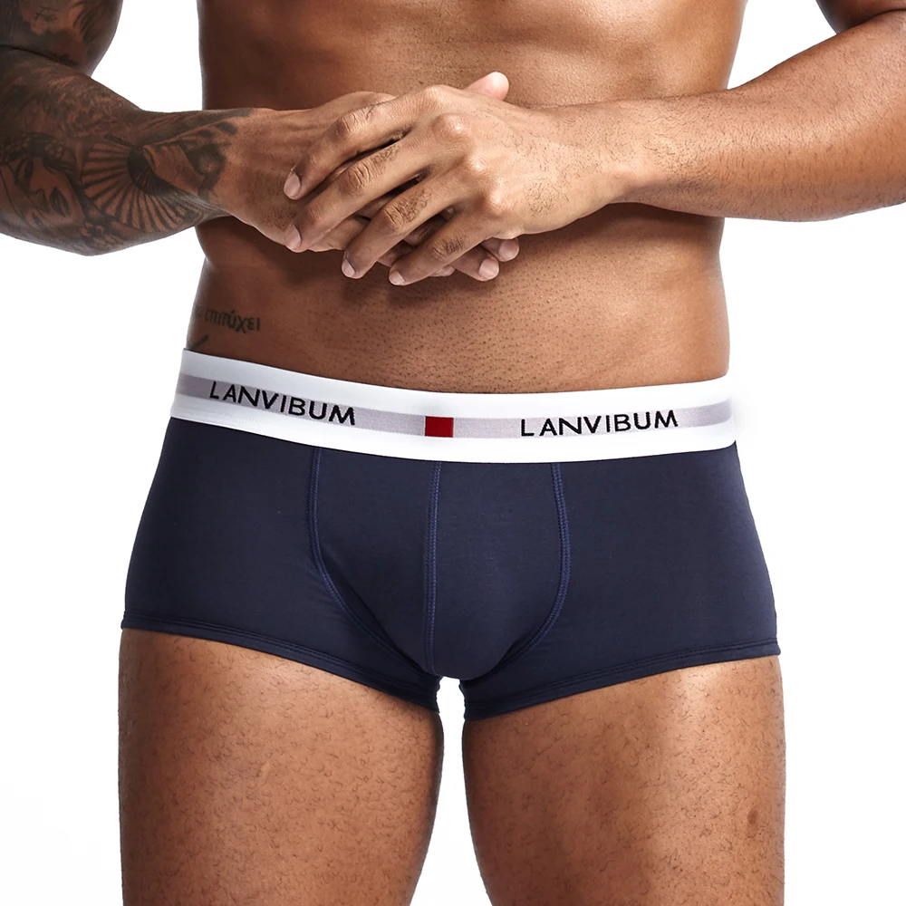 LANVIBUM men underwear solid convex underpants comfortable cotton bowxers soft shorts