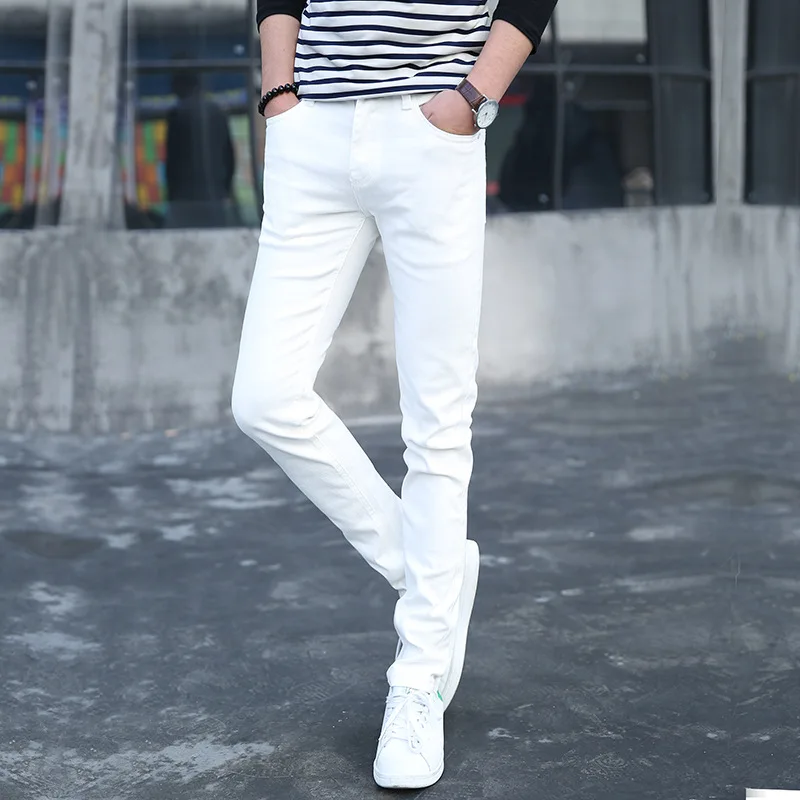 

Thin White/Black/Blue Pants 2021 men's fashion jeans Slim fit Strentch Youth Man Clothes Casual Summer Trendyol Denim Trousers