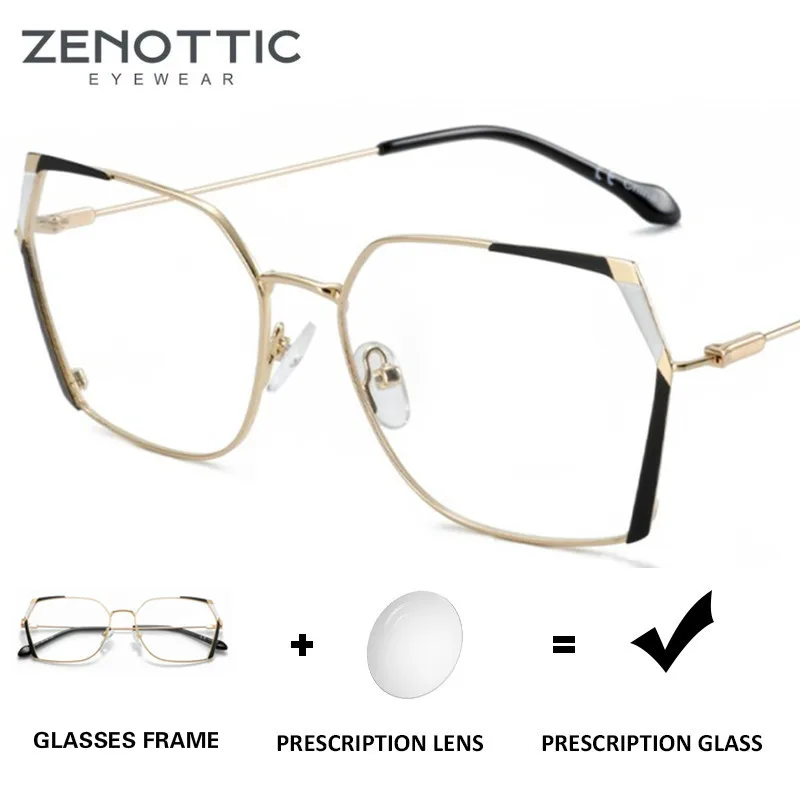 

ZENOTTIC Alloy Prescription Glasses Men Women Oversize Polygon Anti Blue Light Myopia Hyperopia Eyeglasses Optical Spectacles