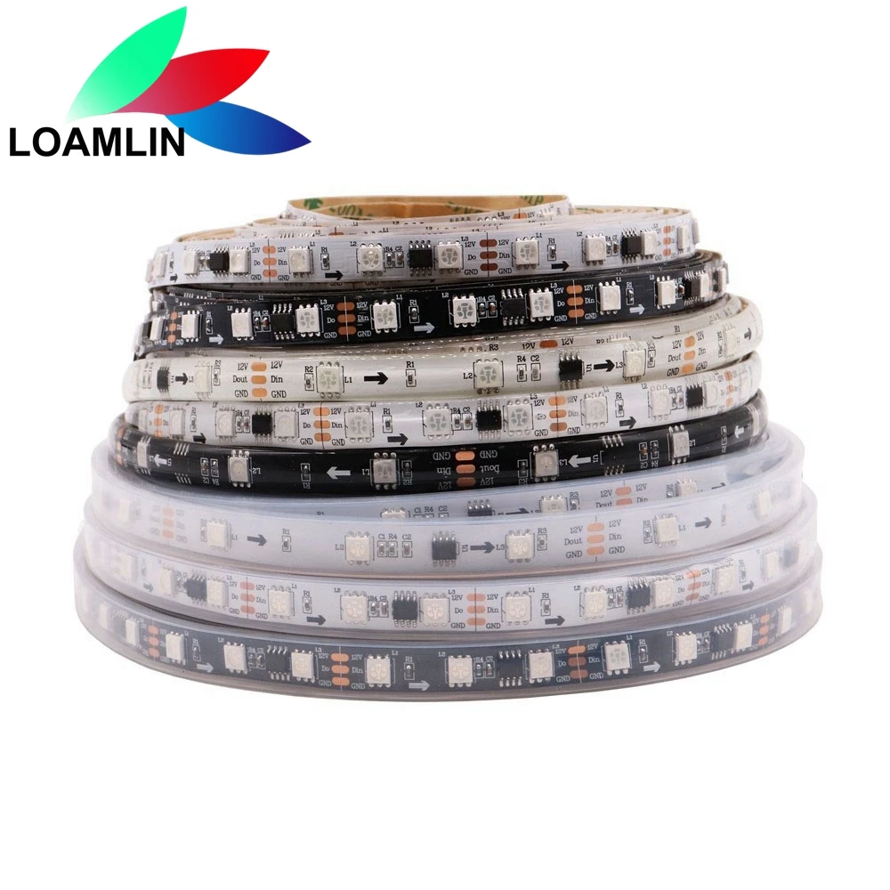 WS2811 30/48/60Pixels/Leds/m LED Lights 5050SMD RGB Smart Addressable Pixel Led Lighting Strip Black/White PCB lamp bar DC12V