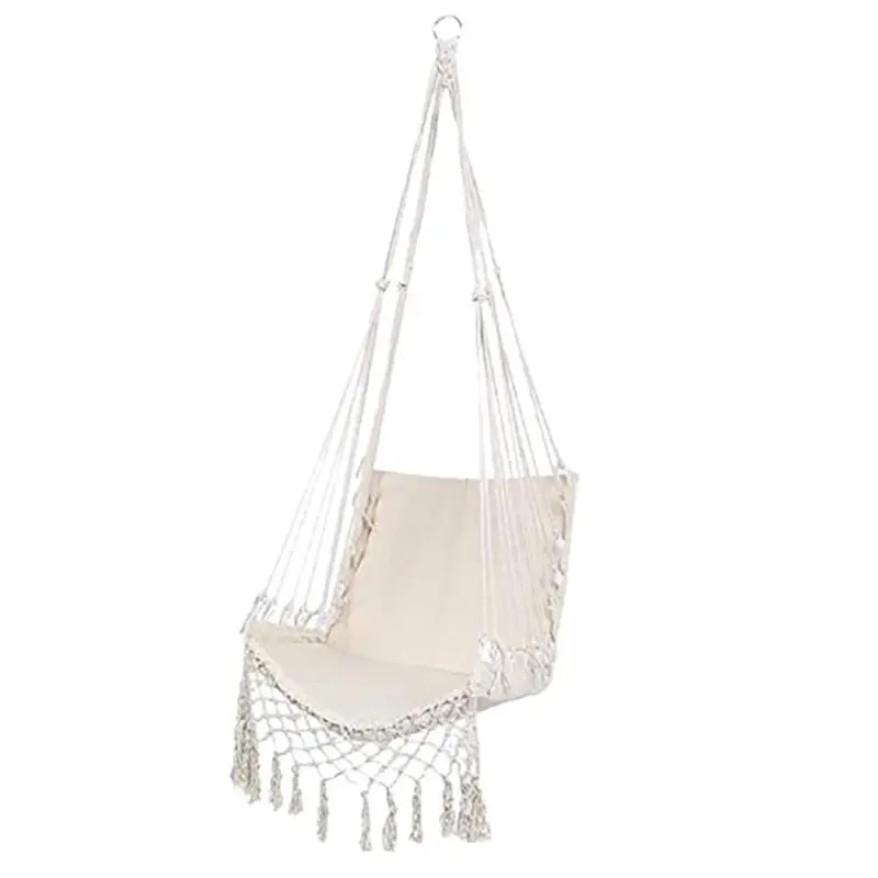 2024 New Hammock Chair Macrame Swing Hanging Cotton Rope Swing Chair Macrame Swing Hanging Chair for Indoor and Outdoor Use