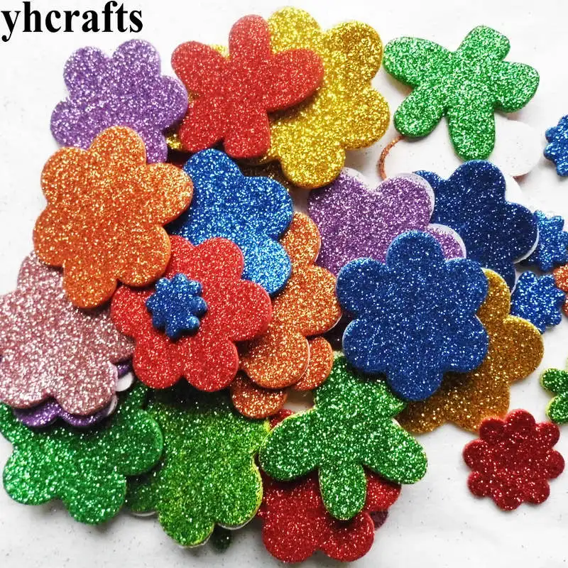 1bag/LOT,Glitter flower foam stickers Baby room decoration Early learning educational toys Kindergarten craft diy toys Handmade