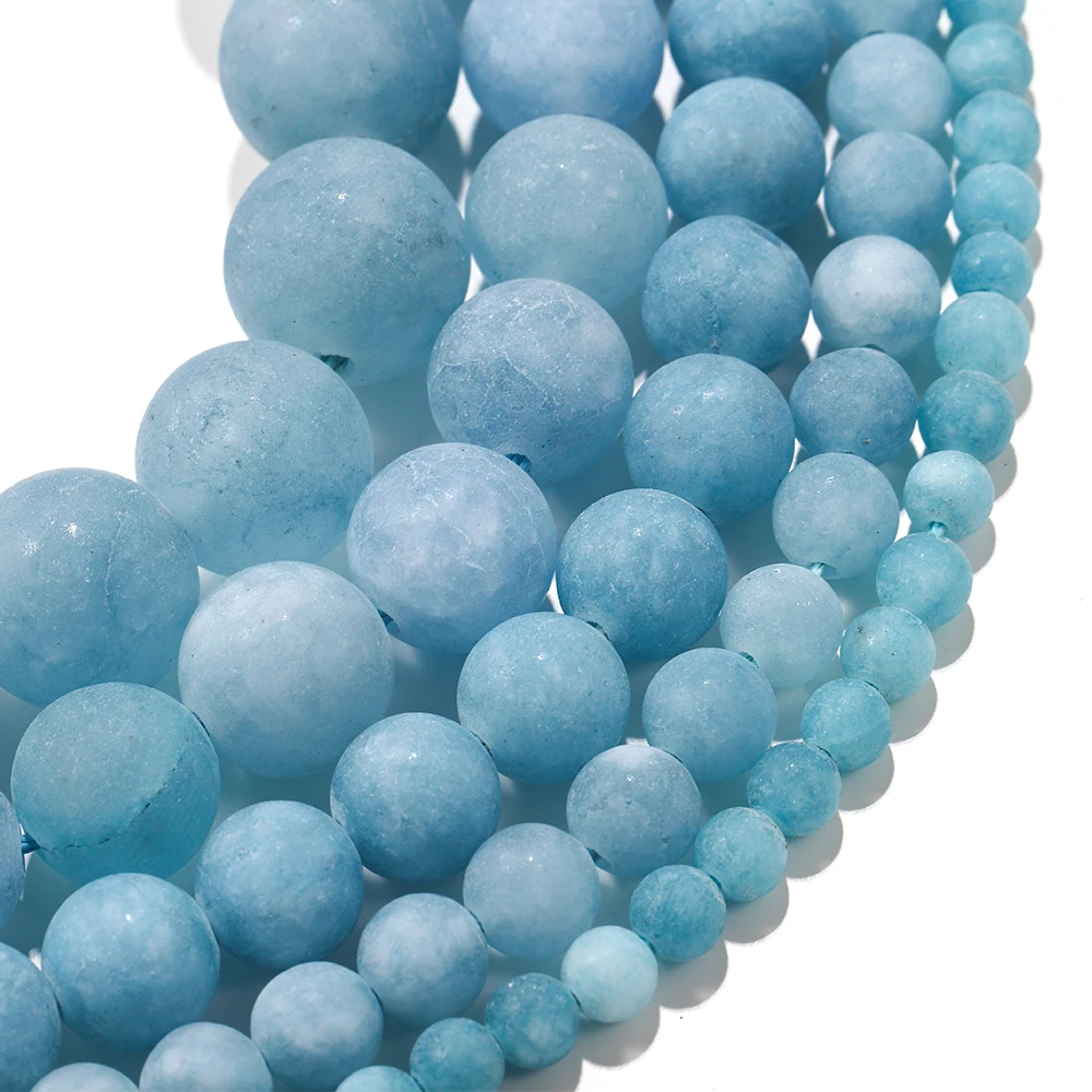 1strand/lot 4/6/8/10mm Matte Blue Chalcedony Stone Aquamarin Round Loose Spacer Beads For Bracelet Jewelry Makings Supplies