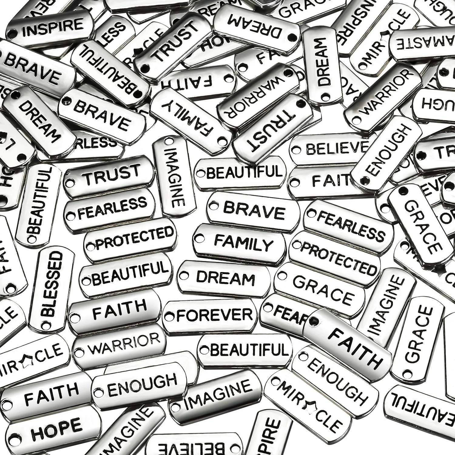 

Word Engraved Motivational Charms Pendants for DIY Necklaces Jewelry Making Fashion Accessories (40 Pieces)