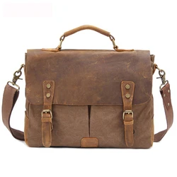 Bolso cruzado Vintage de lona y cuero para hombre, bandolera de cuero, maletín de mano, bolso de ocio