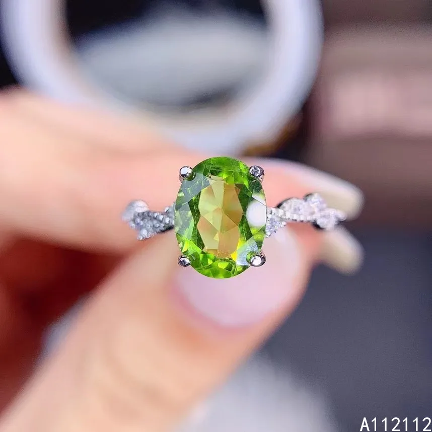 

Fine Jewelry 925 Sterling Silver Inset With Natural Gemstone Women's Popular Vintage Oval Peridot Adjustable Ring Support Detect