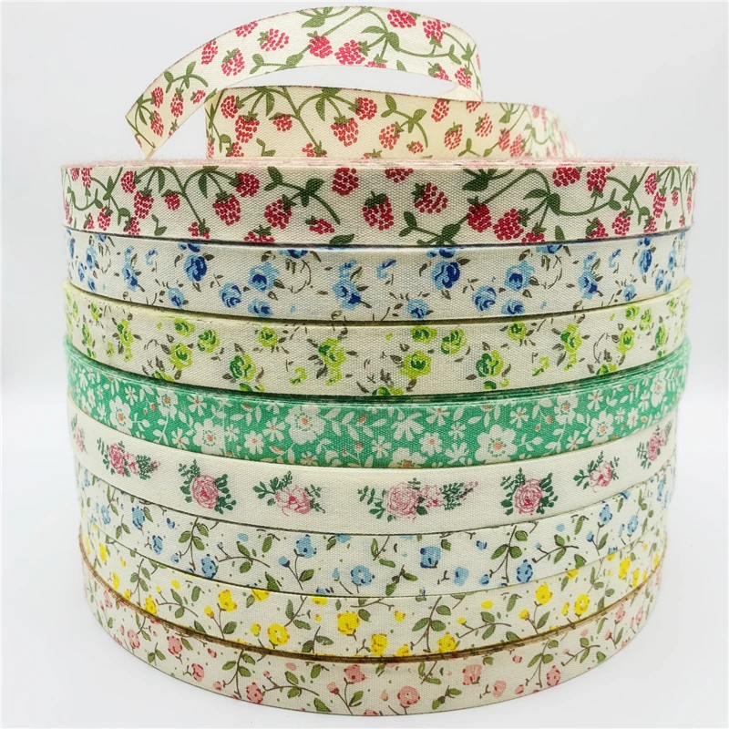 5 yardas/lote 15mm cinta de algodón con estampado de flores diseño hecho a mano para decoración navideña tela de costura de ropa DIY