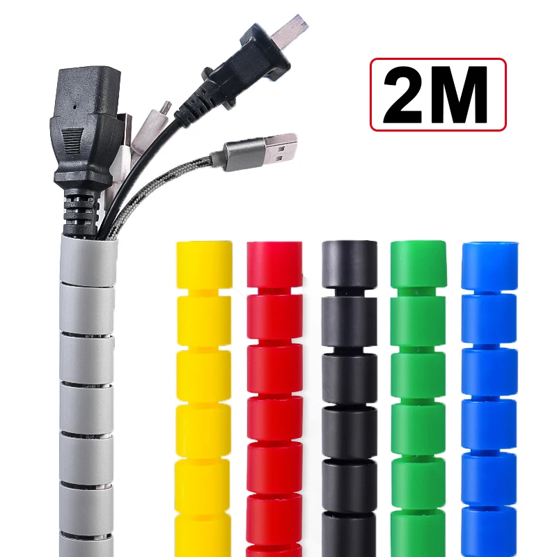 2M Line Organizer Pipe Winding Spiral Pipe Wire Protection Plastic Tube Colorful Cable Protection Sleeve Office Wire Pipe
