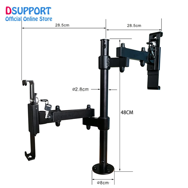 Dual arm Tablet stand holder deskstand mount anti-thief for 7-13 inch variety-size tablets, universal tablet stand with lock